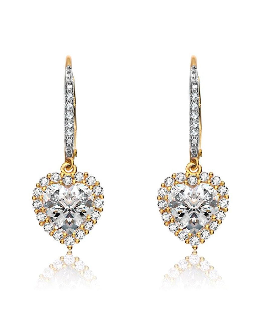 Genevive Jewelry Metallic 14k Over Silver Cz Heart Drop Earrings