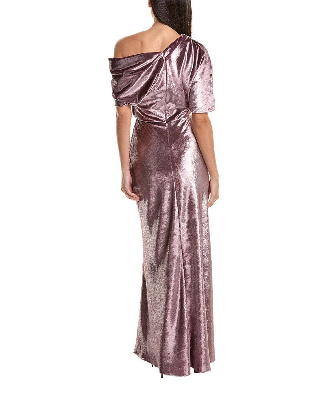 Amsale Purple One-Shoulder Velvet Gown
