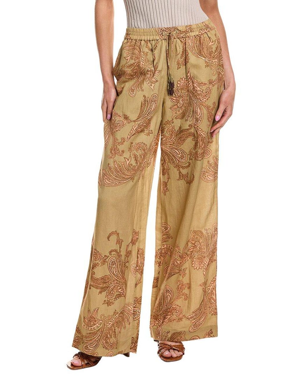 Hemant & Nandita Natural Pull-On Linen-Blend Pant