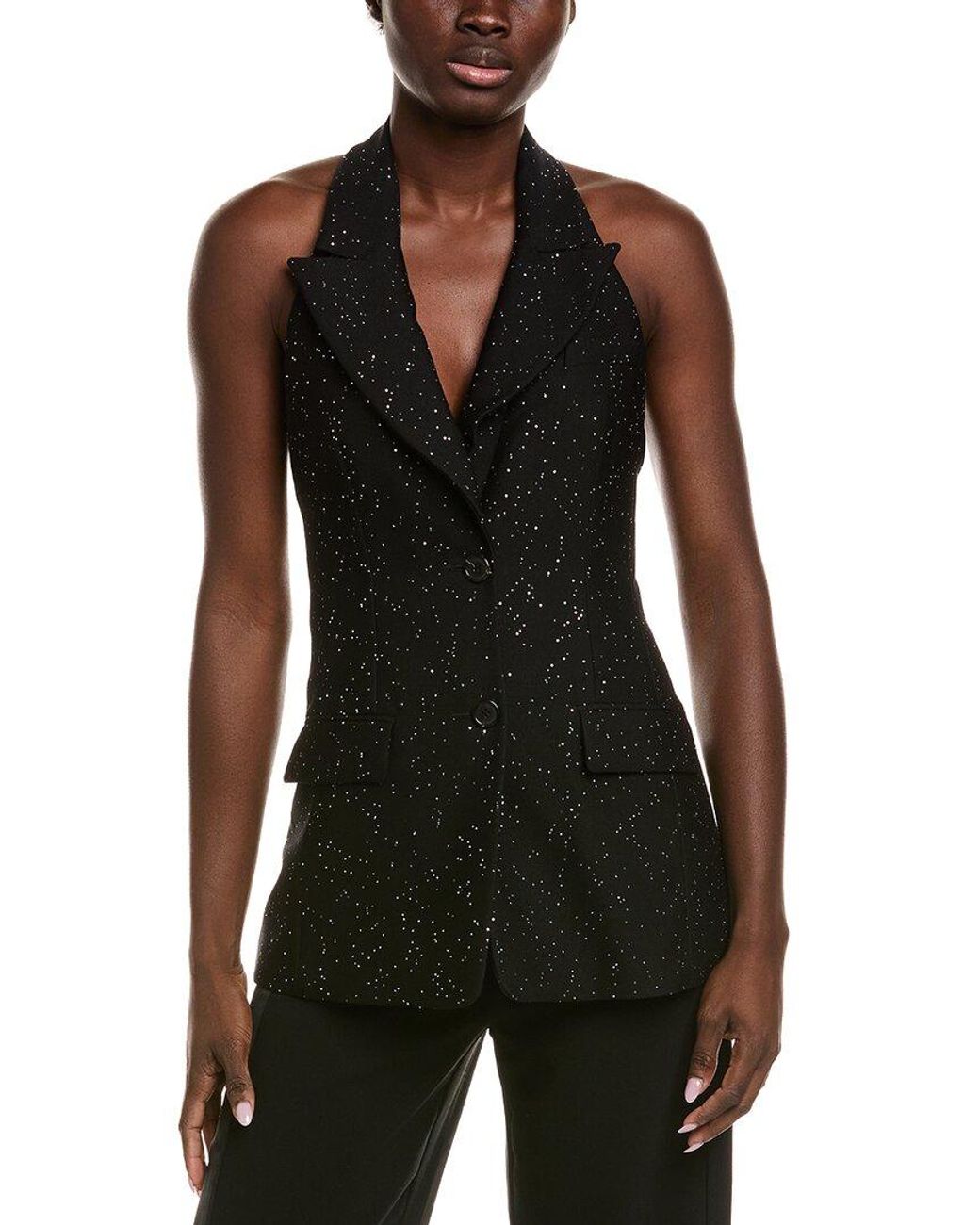 Michael Kors Black Sequin Wool Halter Jacket