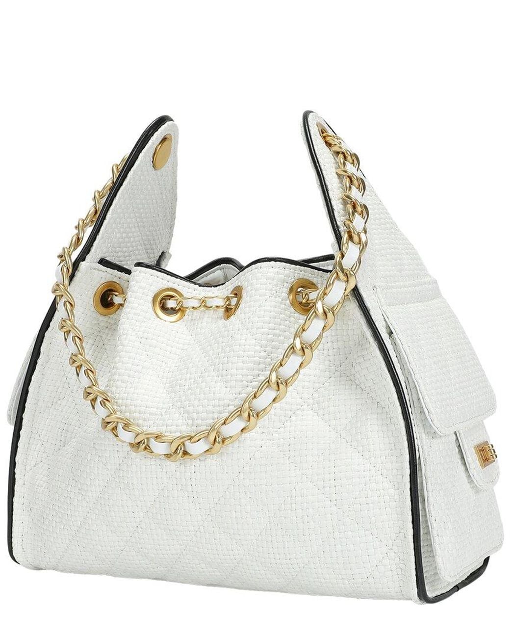 Tiffany & Fred Paris White Woven Canvas Shoulder Bag