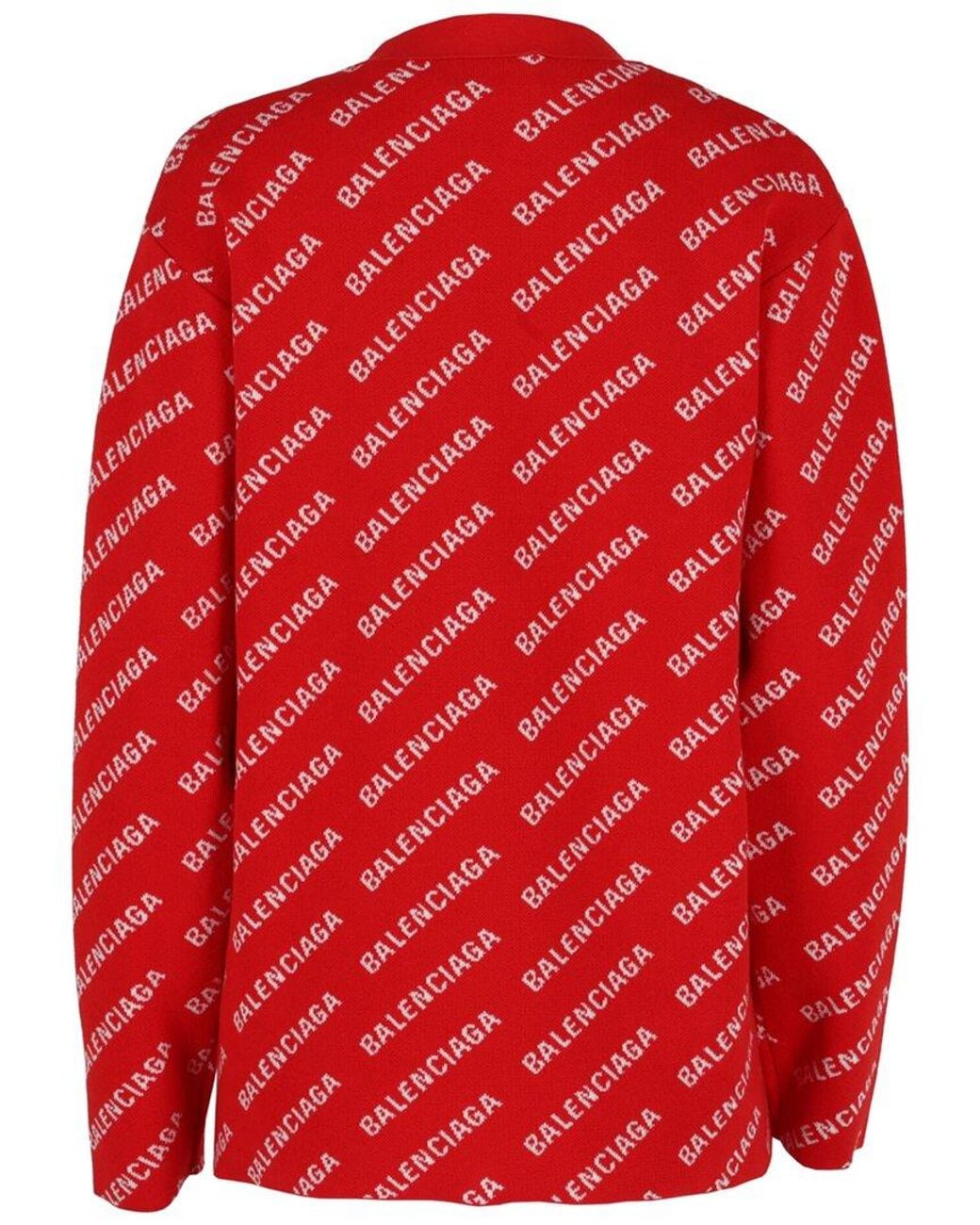 Balenciaga Red Mini Allover Logo Wool-Blend Cardigan