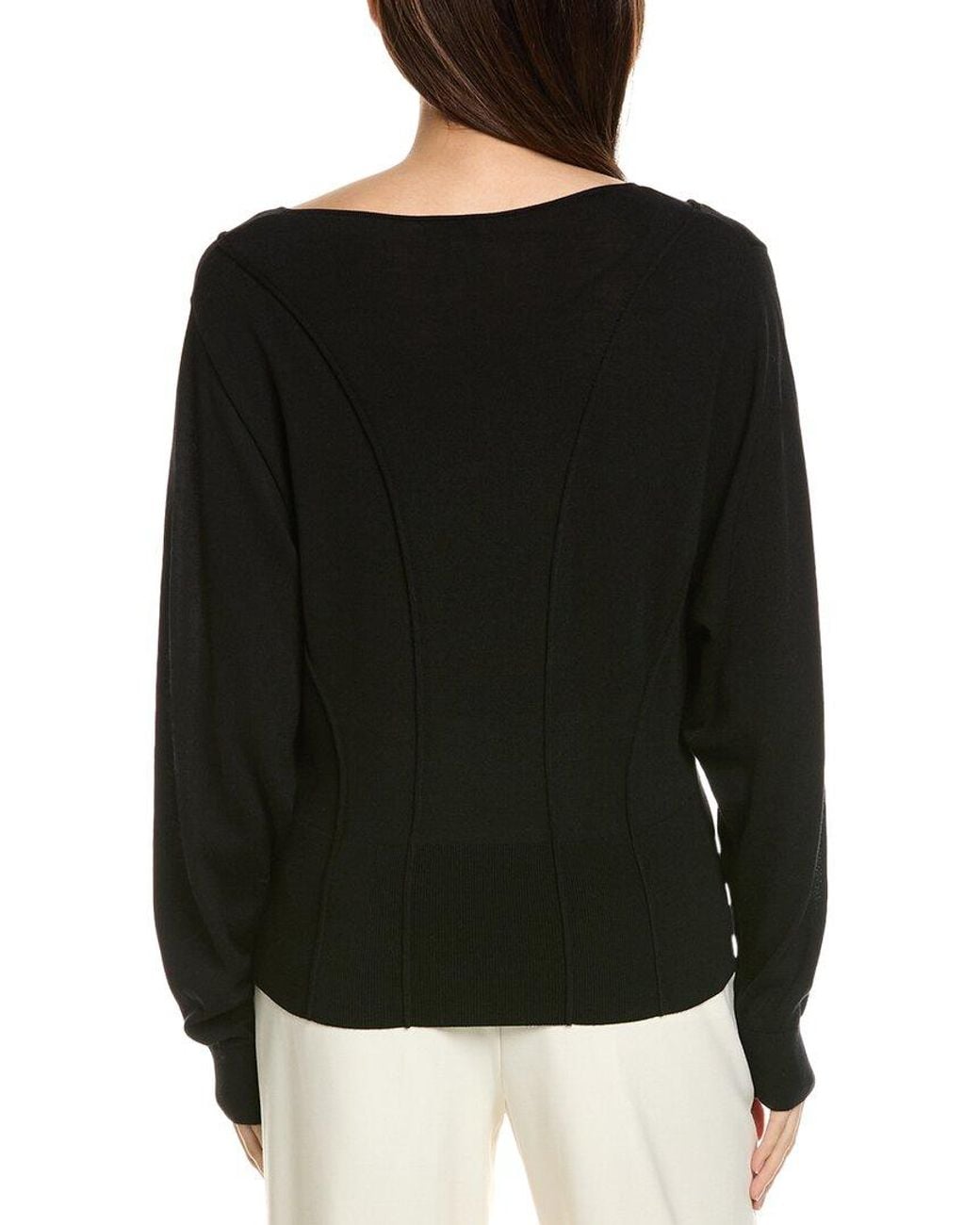 Lafayette 148 New York Black Wool Convertible V-Neck Sweater