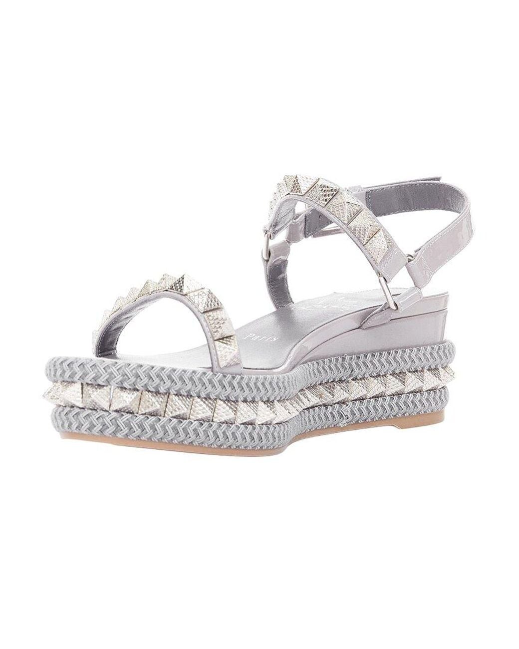 Christian Louboutin White Leather Pyraclou 60 Spikes Platform Wedge (Authentic Pre-Loved)