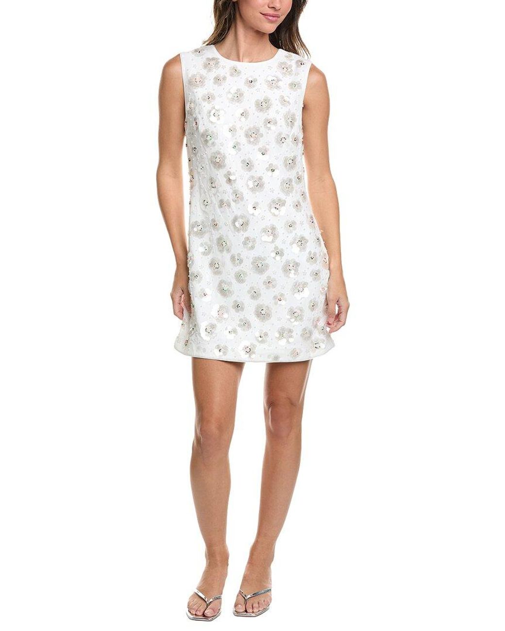 MILLY White Ivette Fleur Paillette Shift Dress