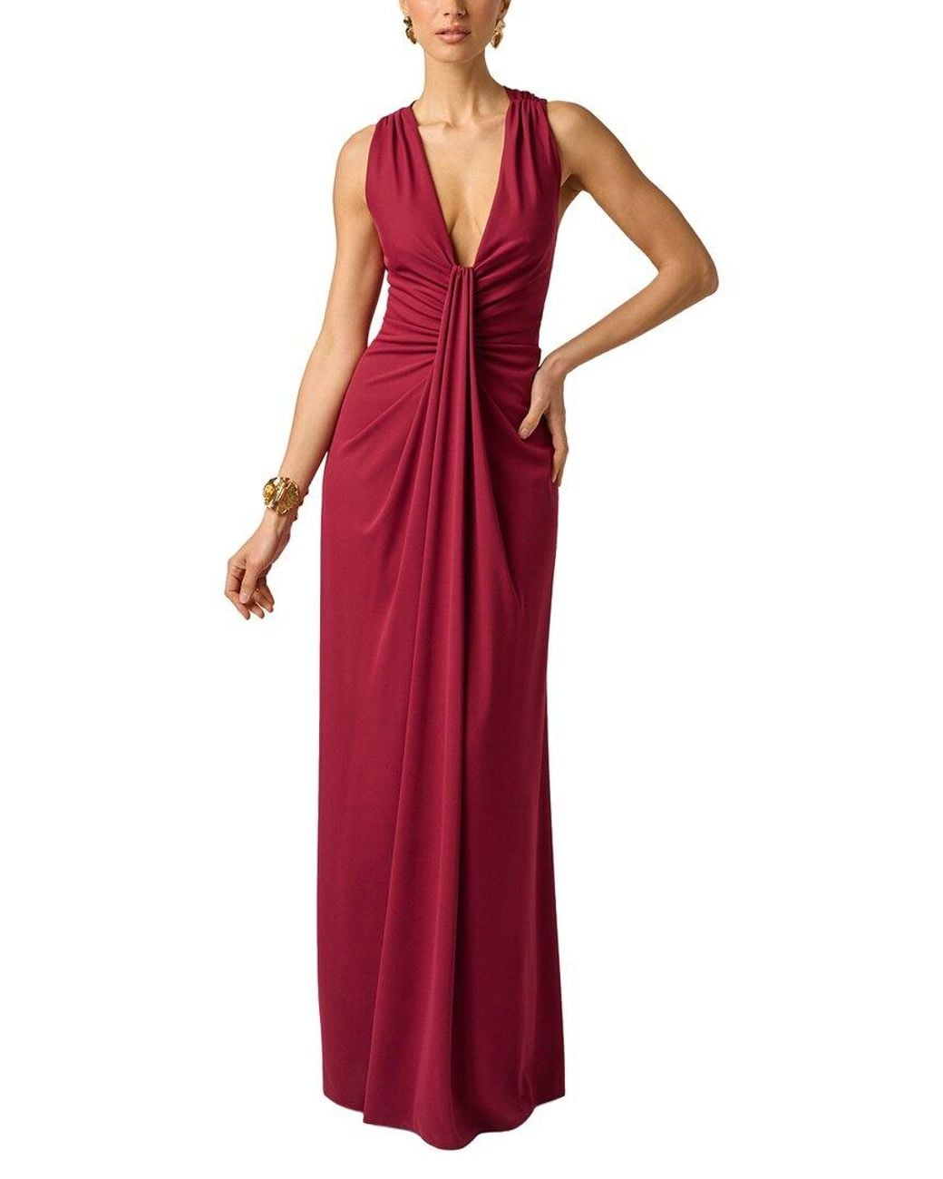 ADRIANNA EVE Red Artisan Matte Jersey Long Dress