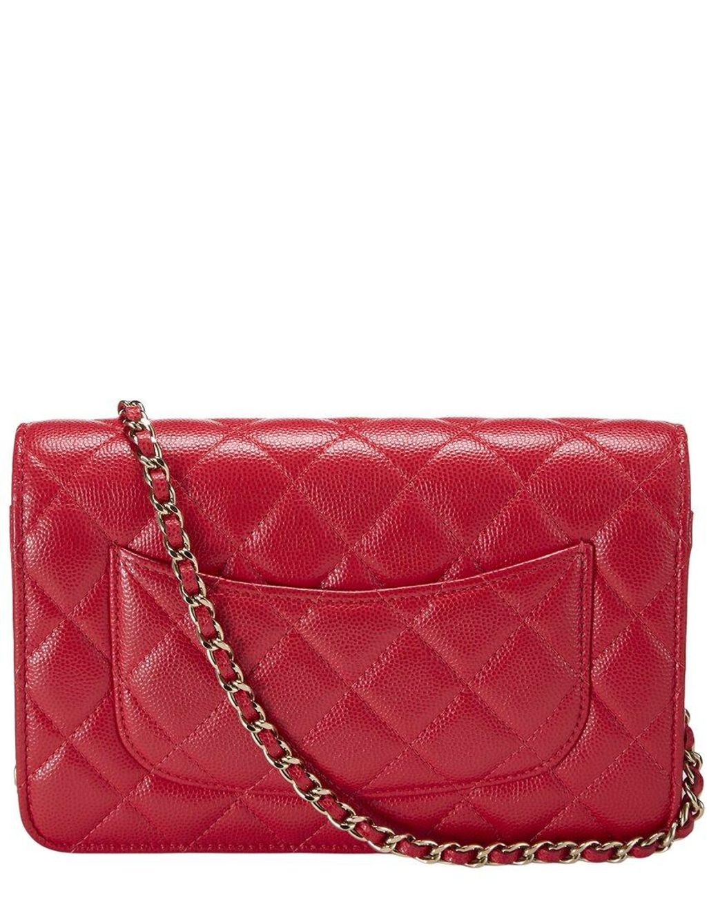 Chanel Red Caviar Leather Boy Wallet On Chain (Authentic Pre-Loved)