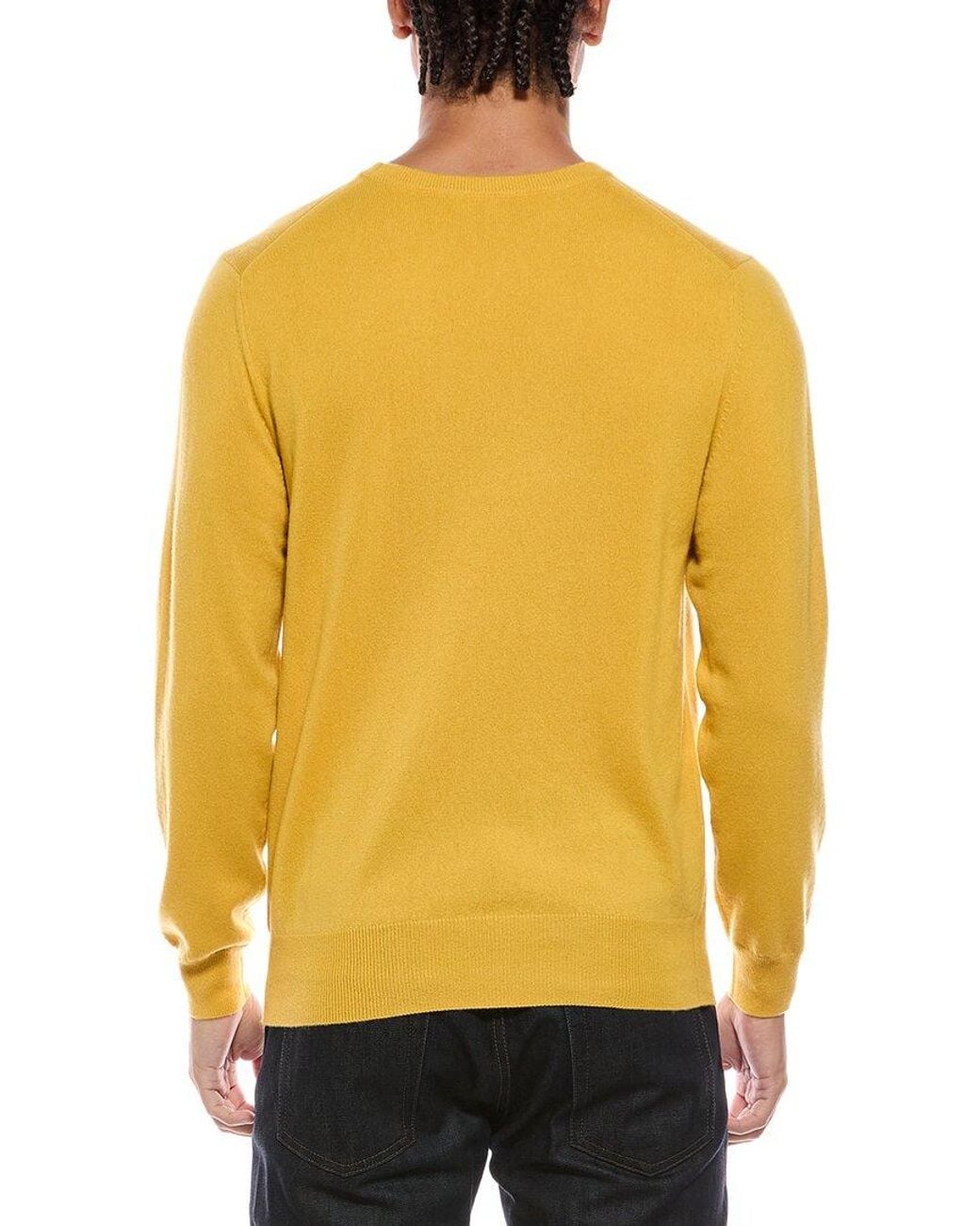 N.Peal Cashmere Yellow Oxford 100% Cashmere Crewneck Sweater for men