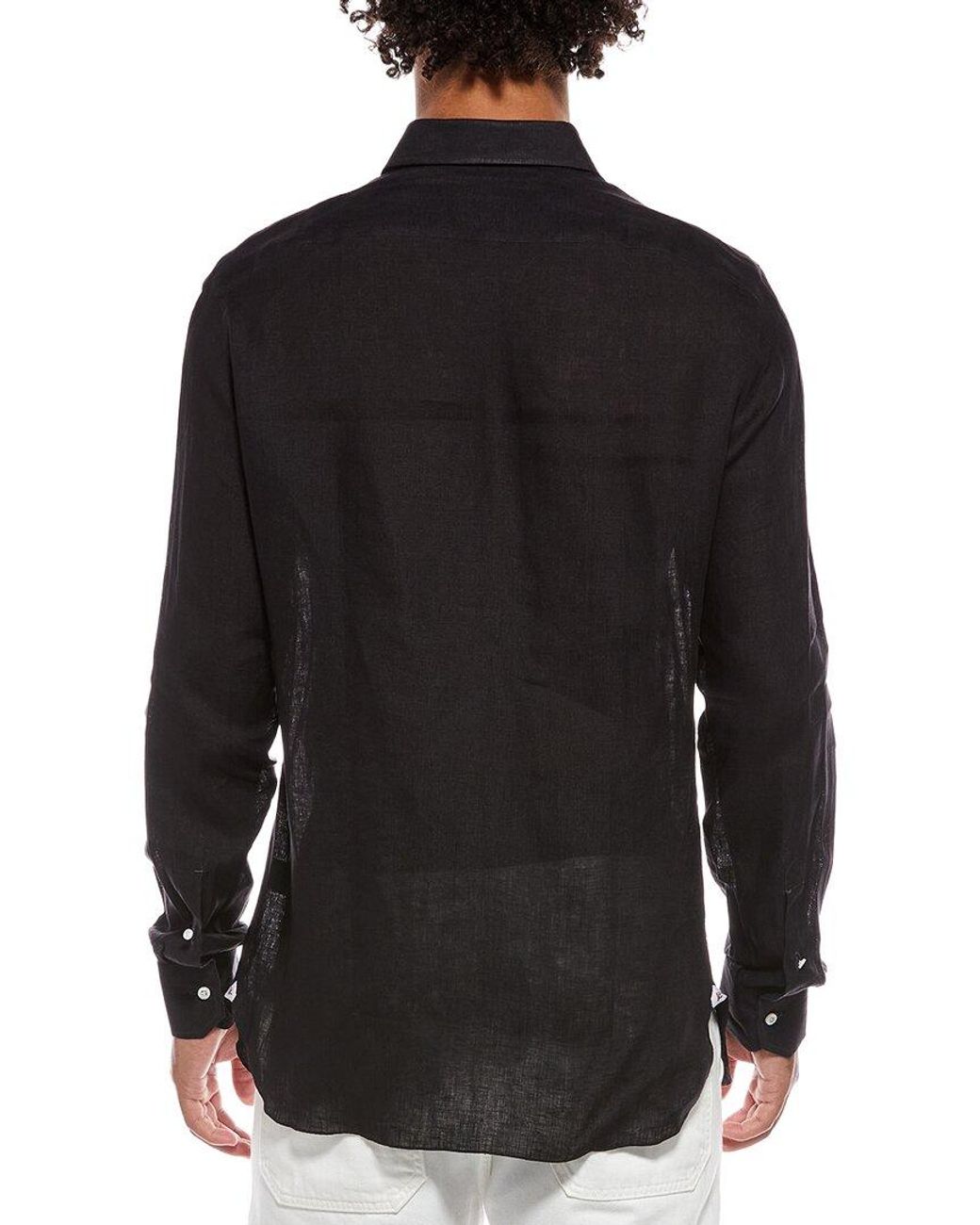 Isaia Black Milano Mix Linen Dress Shirt for men