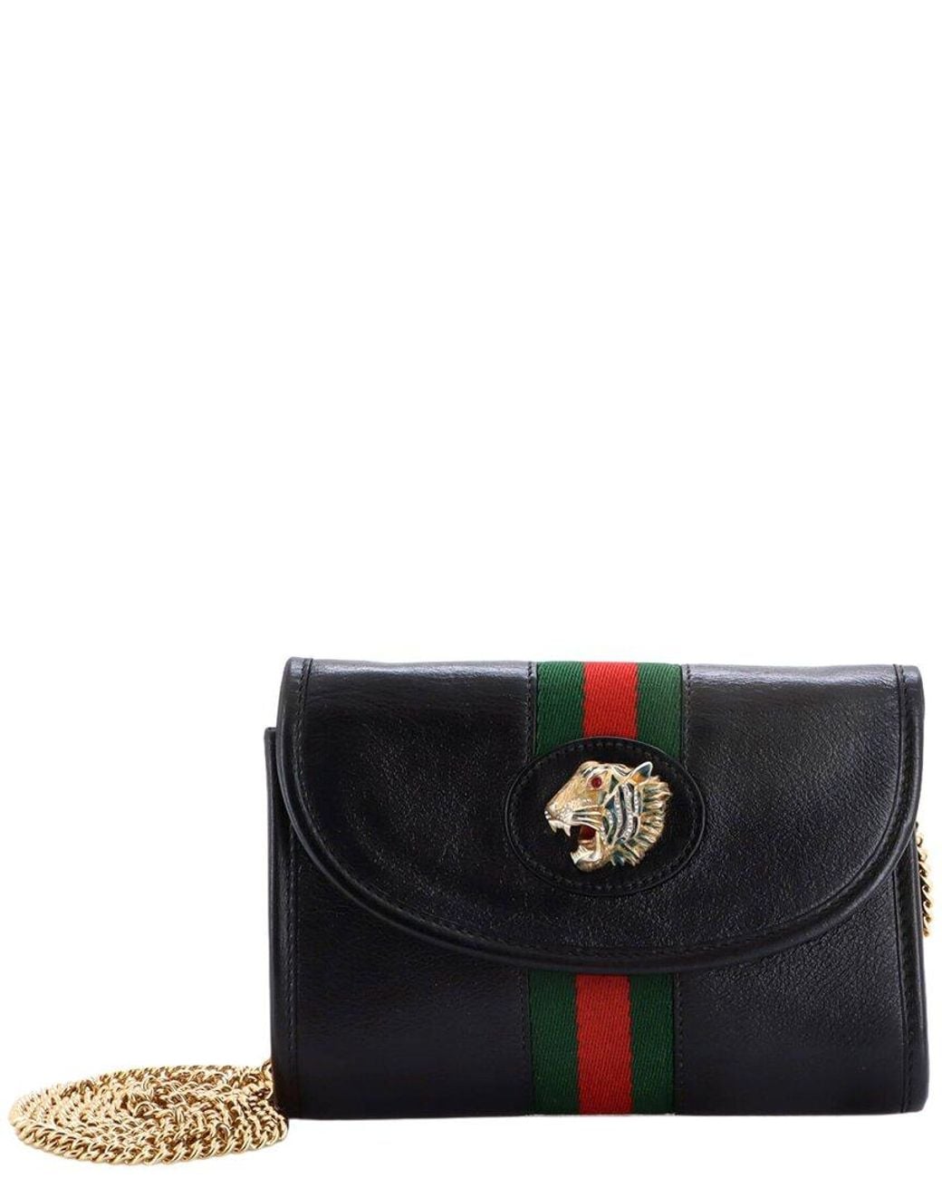 Gucci Black Sheep Leather Rajah Web Chain Shoulder Bag Mini (Authentic Pre-Loved)