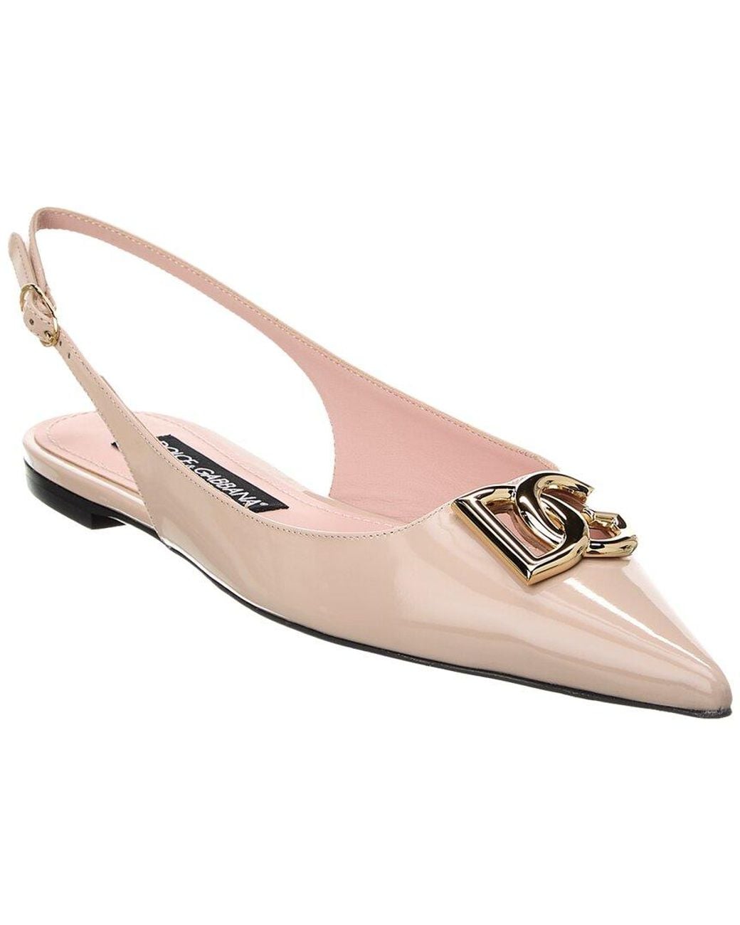 Dolce & Gabbana Natural Dg Logo Leather Slingback Flat