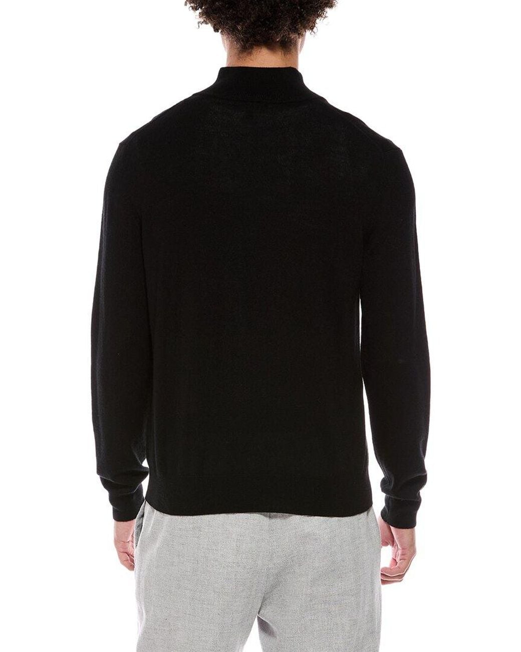 Bruno Magli Black Merino Wool-Blend Blend Zip Mock Neck Sweater for men