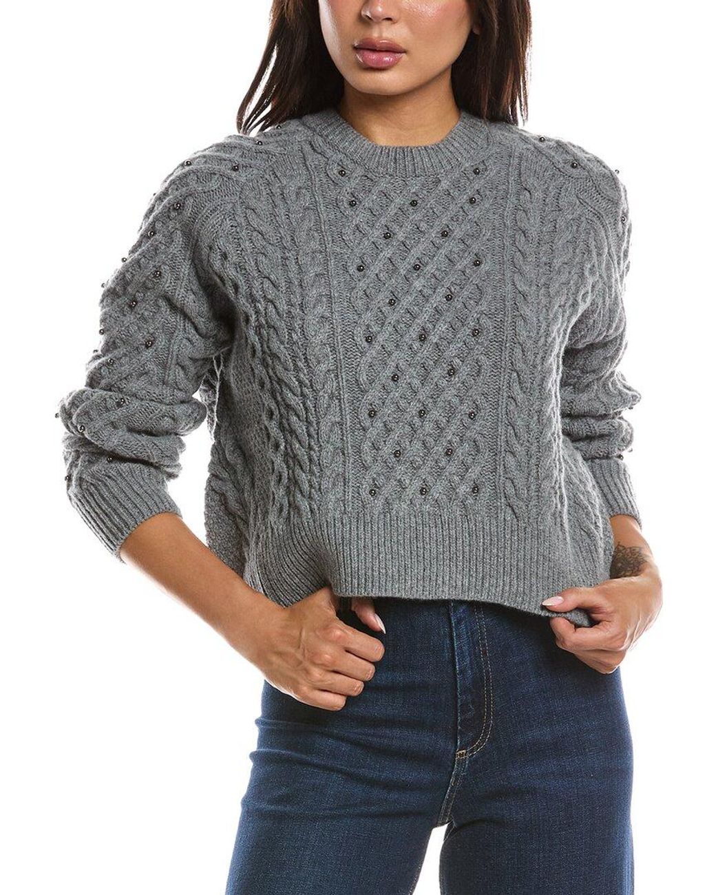 Rag & Bone Gray Liz Beaded Wool Sweater