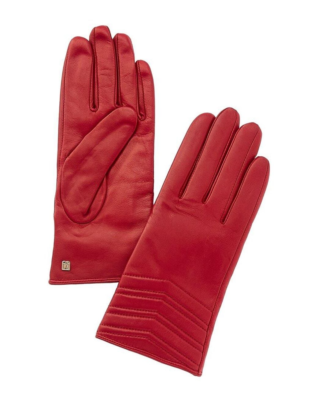 Bruno Magli Red Chevron Quilted Cashmere-lined Leather Gloves