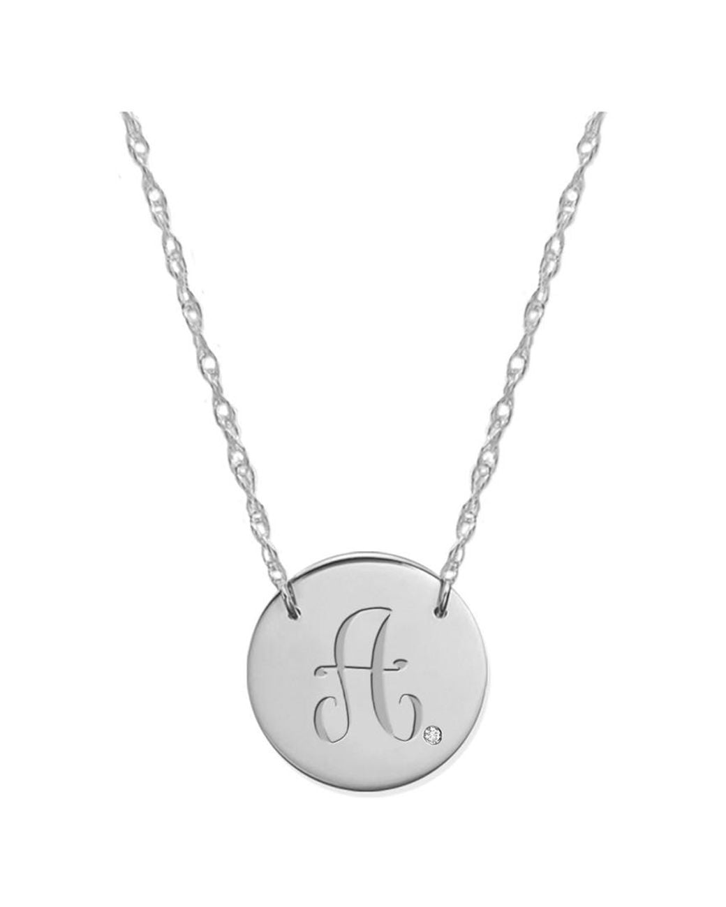 Jane Basch White 14K Diamond Initial Disc Necklace -Z)
