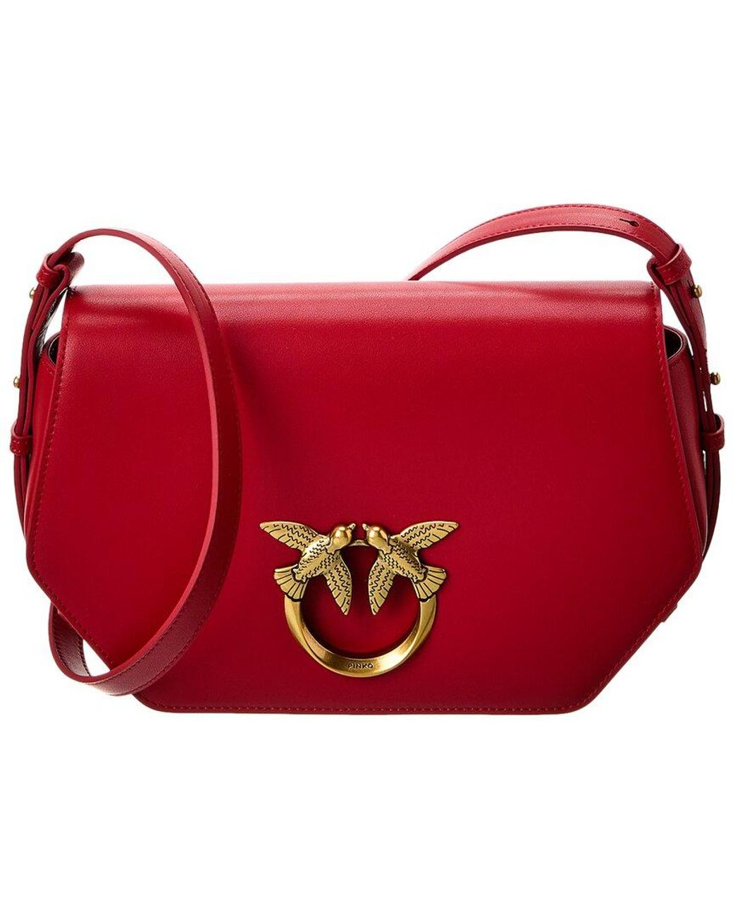 Pinko Love Click Exagon Classic Leather Crossbody in Red | Lyst