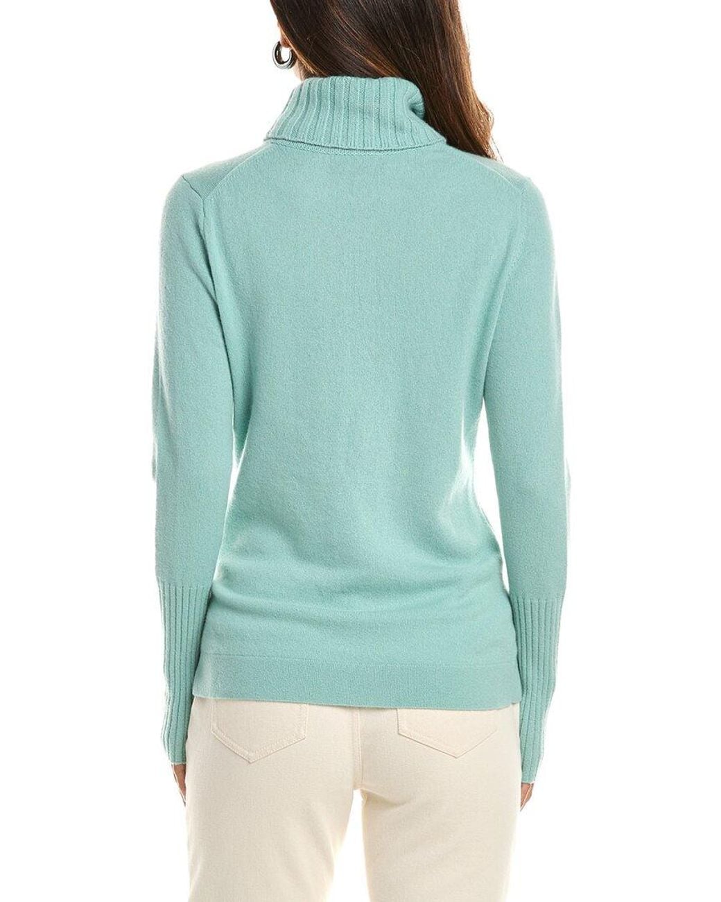 Forte Green Chunky Trim Turtleneck 100% Cashmere Sweater