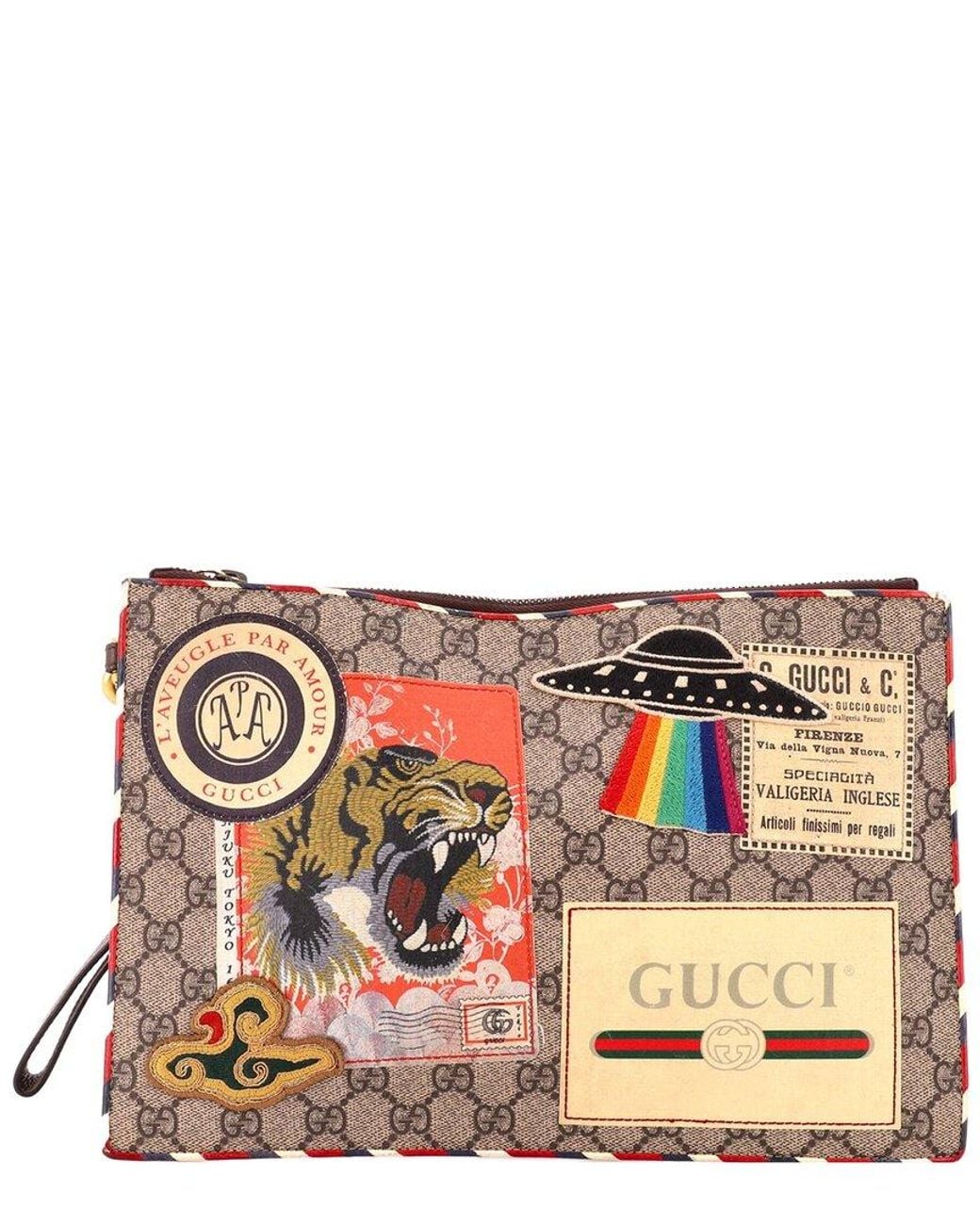 Gucci Multicolor Gg Coated Canvas Courrier Pouch With Applique (Authentic Pre- Loved)