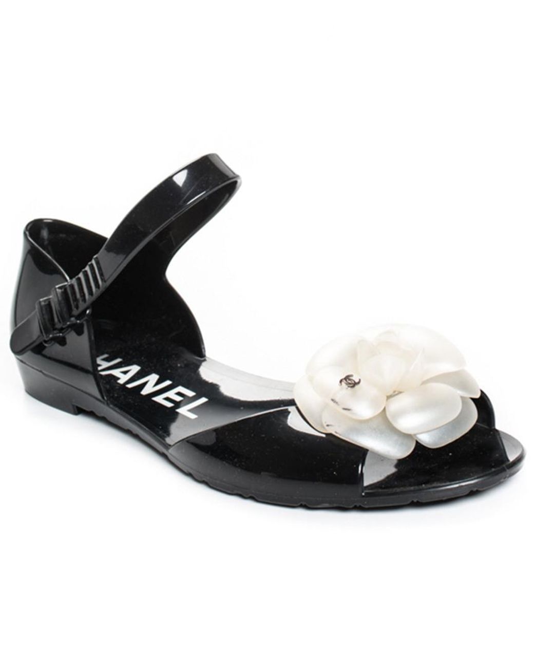 Chanel Black Jelly Camellia Sandal | Lyst