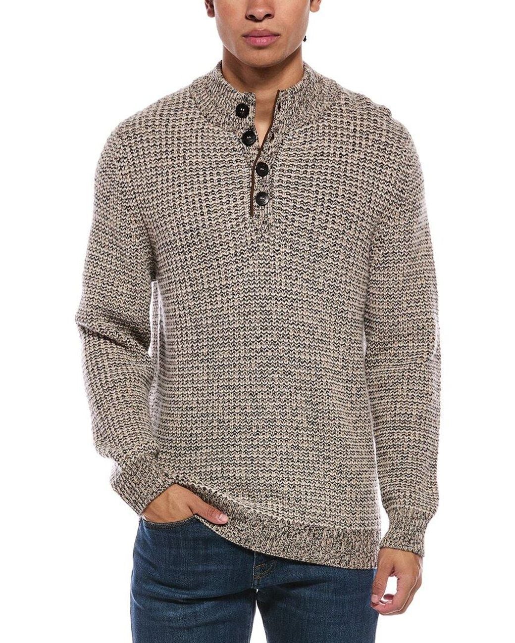 N.Peal Cashmere Gray Beauchamp Marl Half Button 100% Cashmere Mock Neck Sweater for men