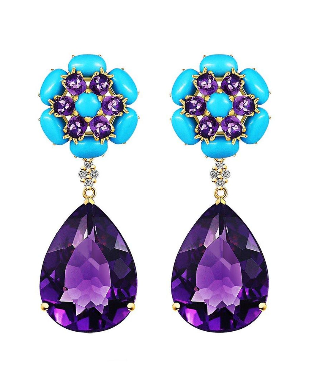 Nina Zhou Jewelry Blue 14K 35.32 Ct. Tw. Diamond & Amethyst Drop Earrings