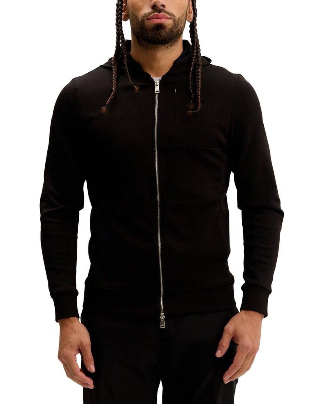 Ron Tomson Black Hooded Double Zipper Jacket for men