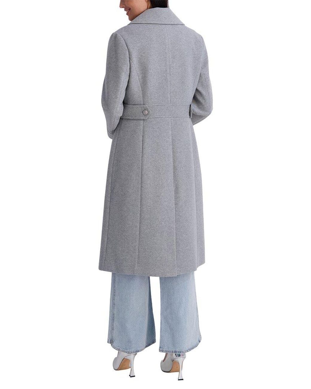 Kensie Gray Faux Wool Tailored Longline Coat