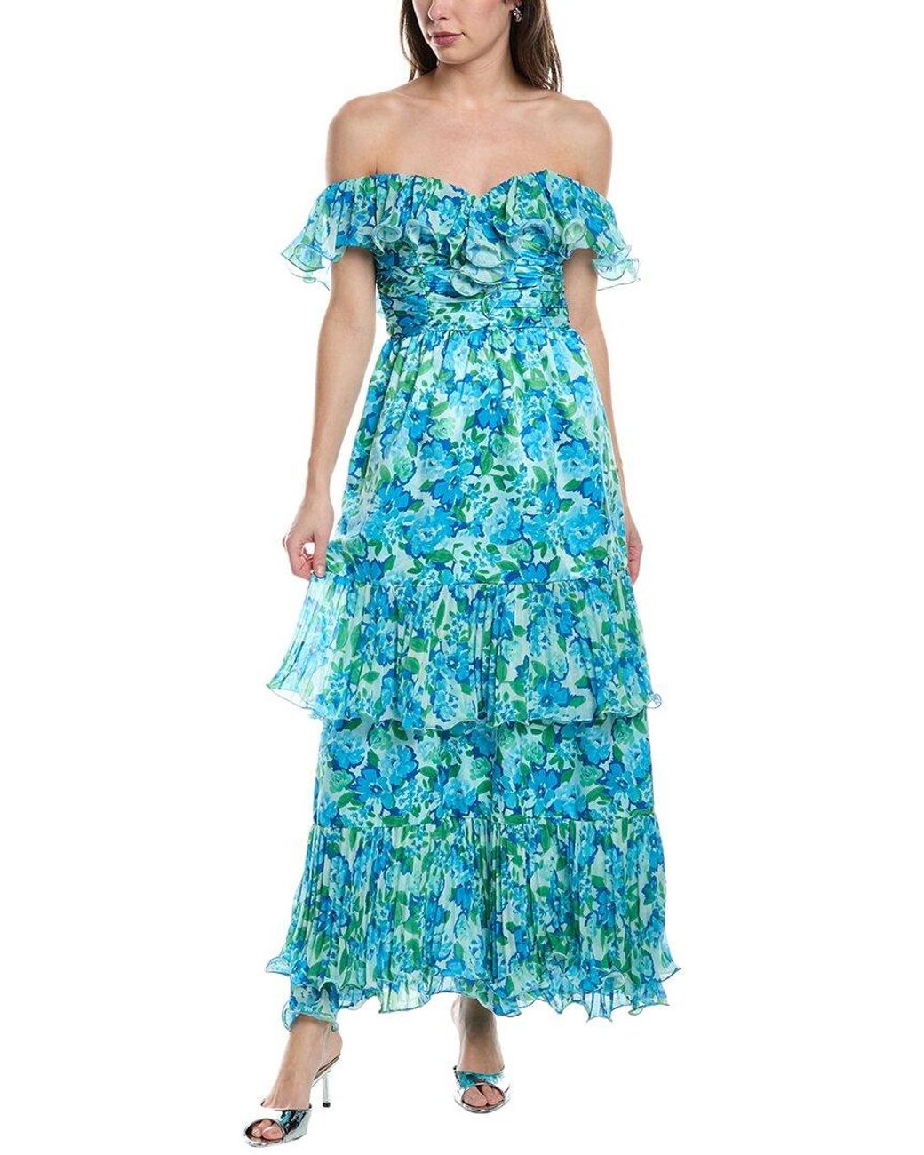 AMUR Blue Pia Pleated Midi Dress