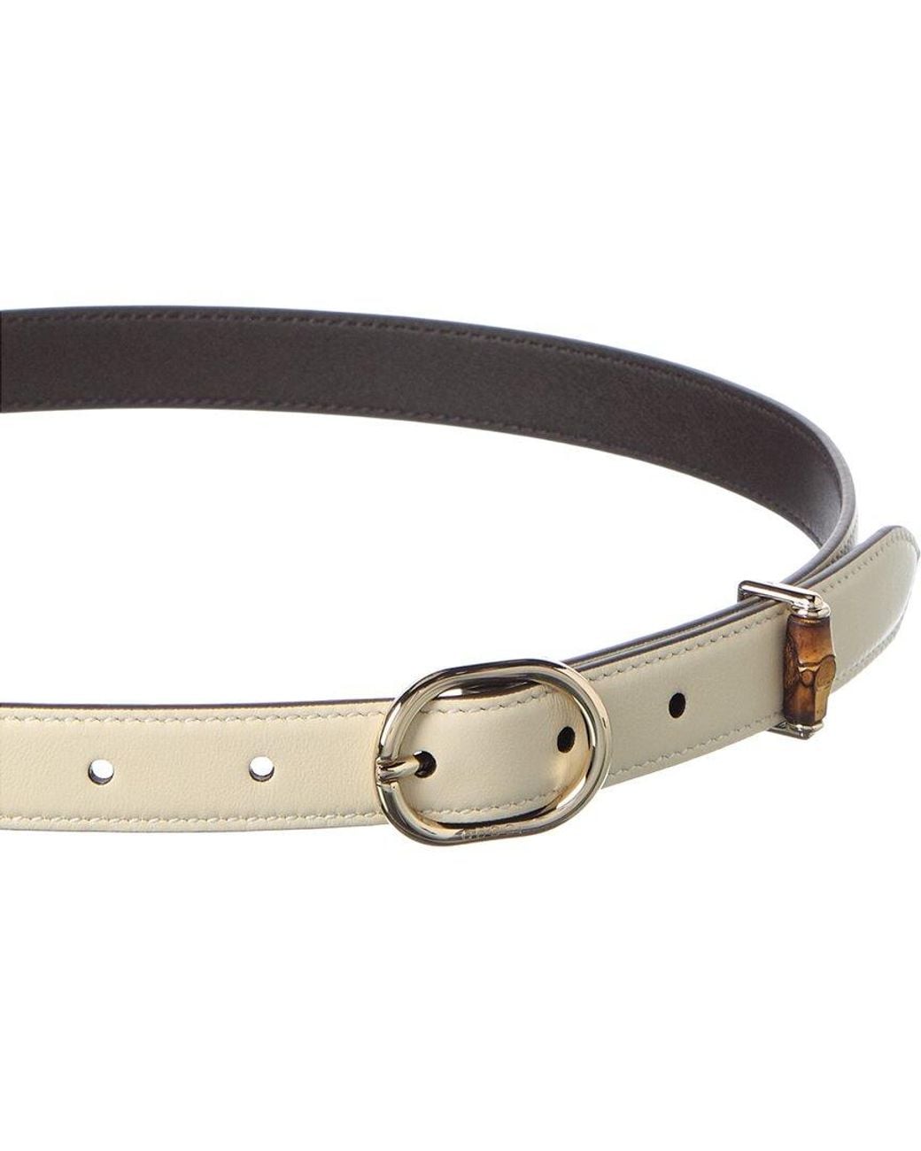 Gucci White Oval Leather Buckle Belt