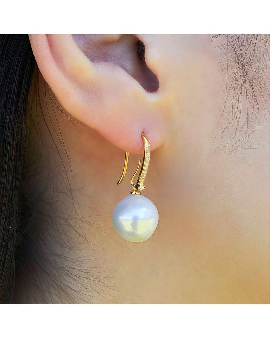 Kai Fine Jewelry Natural 14K 0.15 Ct. Tw. Diamond & 12-13Mm Pearl Drop Earrings