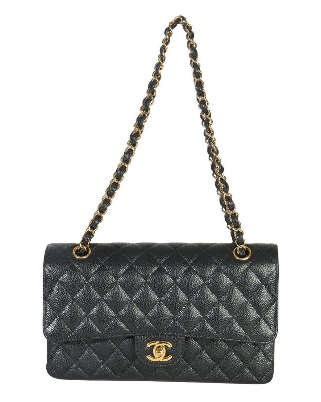 Chanel Black Leather Quilted Caviar Medium Classic Double Flap Bag (Authentic Pre-Loved)