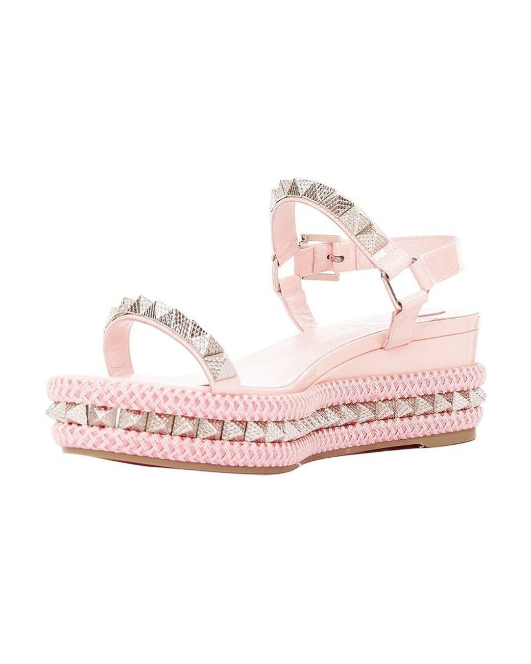 Christian Louboutin Pink Leather Pyraclou 60 Poupee Spikes Platform Wedge (Authentic Pre-Loved)