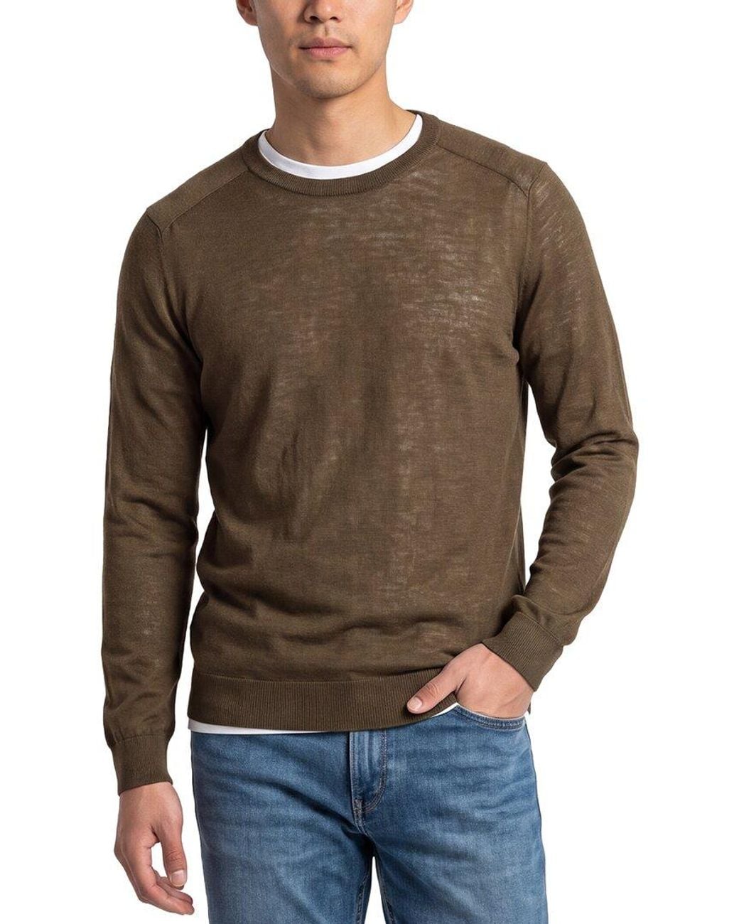 Raffi Brown Jersey Crewneck Sweater for men
