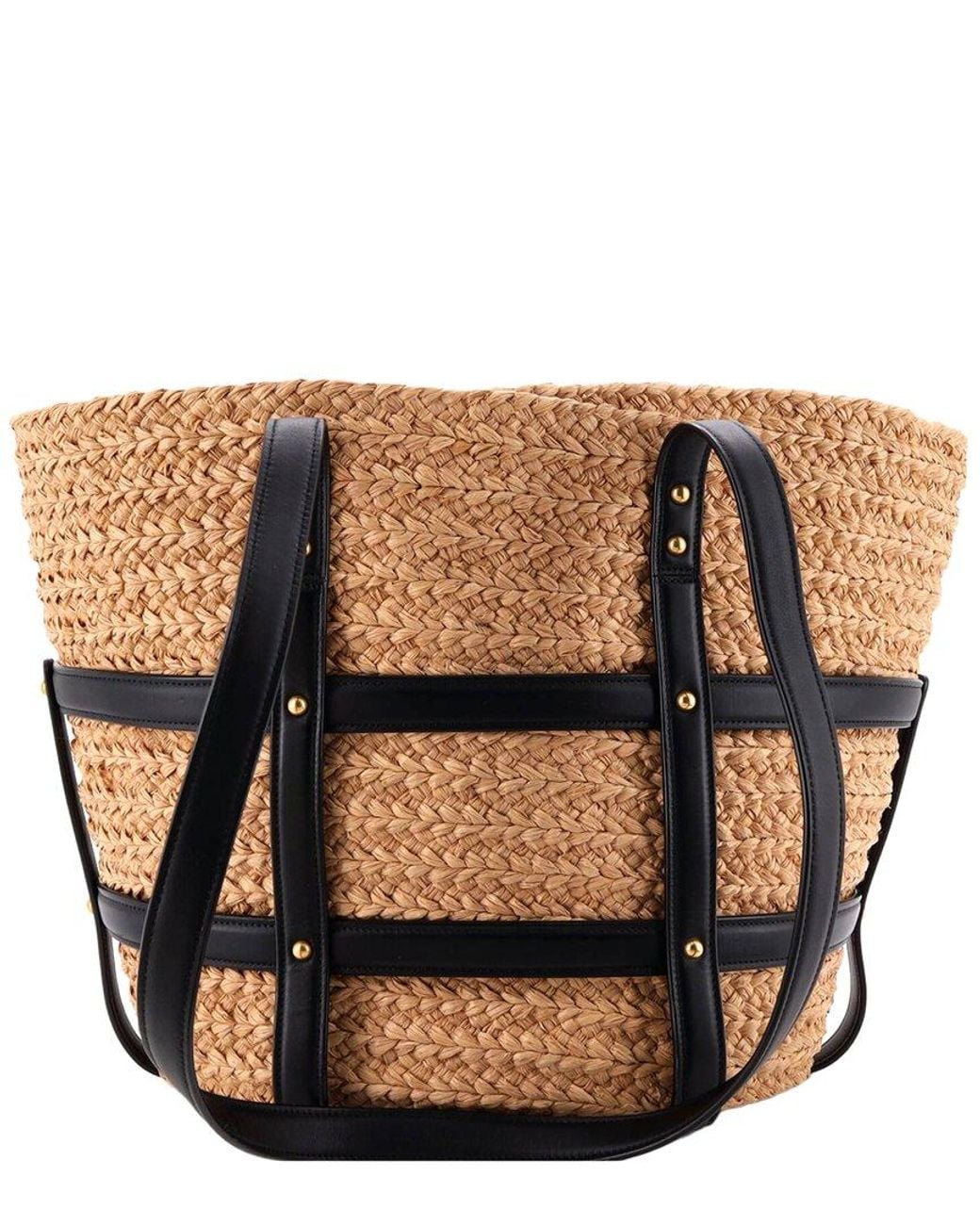 Saint Laurent Black Raffia & Leather Caged Basket Tote (Authentic Pre-Loved)