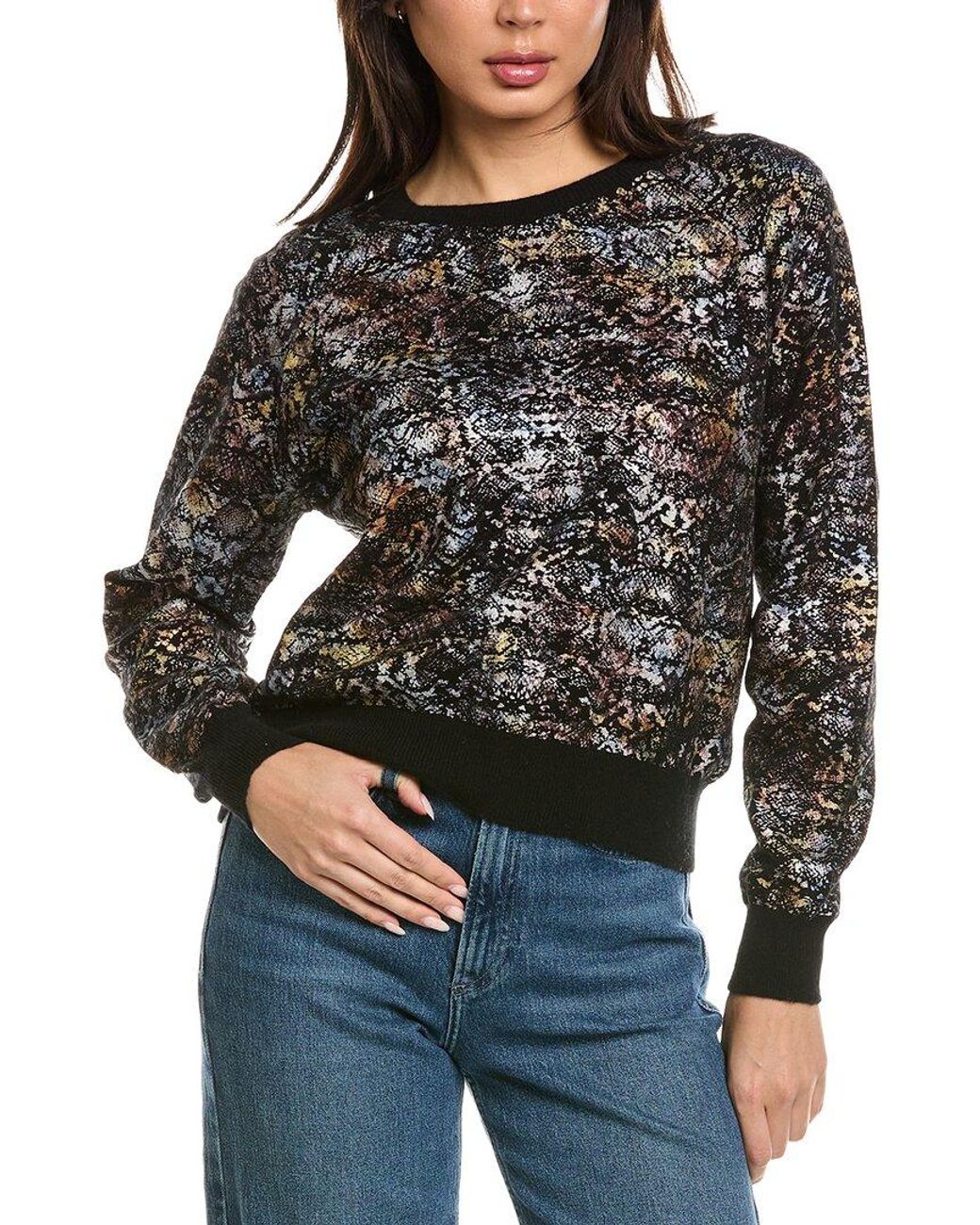 Brodie Cashmere Black Felicity Foiled Snake Crewneck 100% Cashmere Sweater