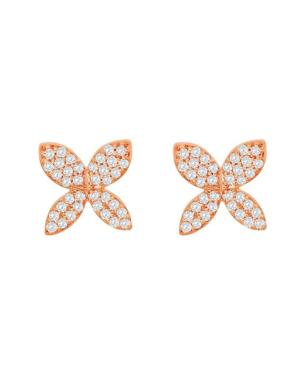 Suzy Levian Pink 14k Rose Gold 0.15 Ct. Tw. Diamond Marquise Flower Studs