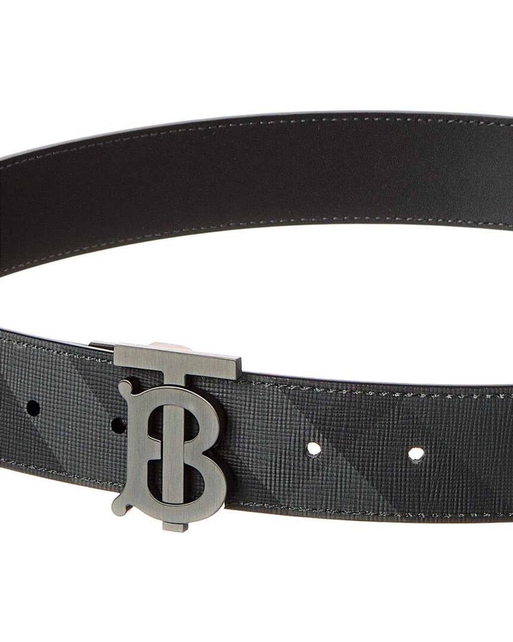 【BURBERRY】REVERSIBLE TB BELT Reversible Leather TB Belt in Black/tan - Men | Burberry