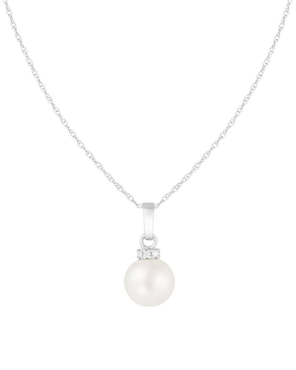 Splendid White 14K 0.08 Ct. Tw. Diamond & 8-8.5Mm Pearl Dangle Pendant Necklace