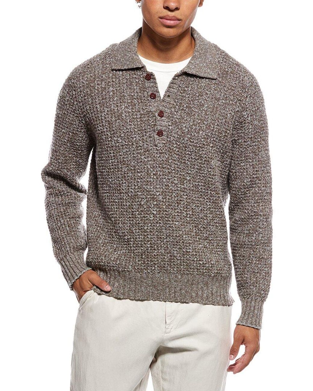 Brunello Cucinelli Gray Wool & Cashmere-Blend Polo Sweater for men