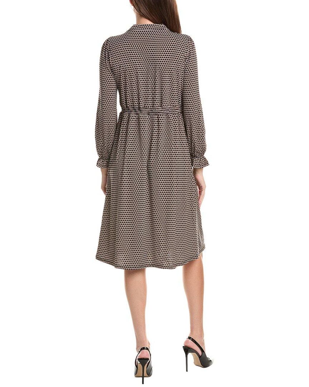 Adrianna Papell Gray Printed Knit Moss Crepe Ruffle Neck Dress