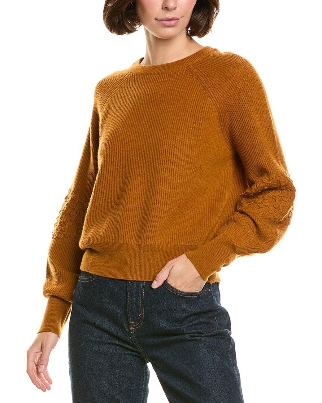 InCashmere Orange Mock Neck Wool & Cashmere-Blend Pullover