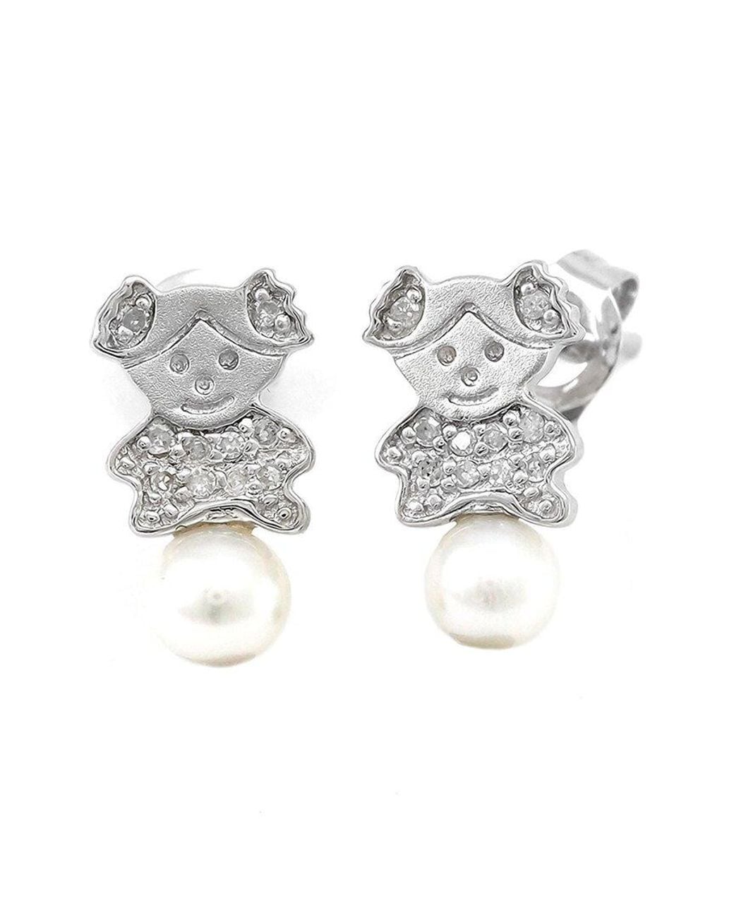 Pearls Multicolor Silver 0.06 Ct. Tw. Diamond Pearl Earrings