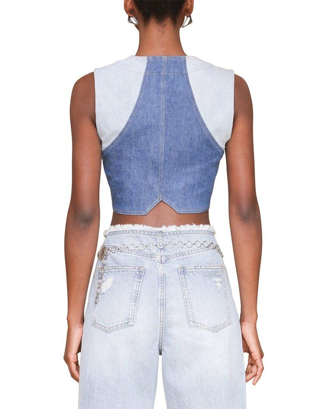 Avec Les Filles Blue Colorblocked Cropped Vest