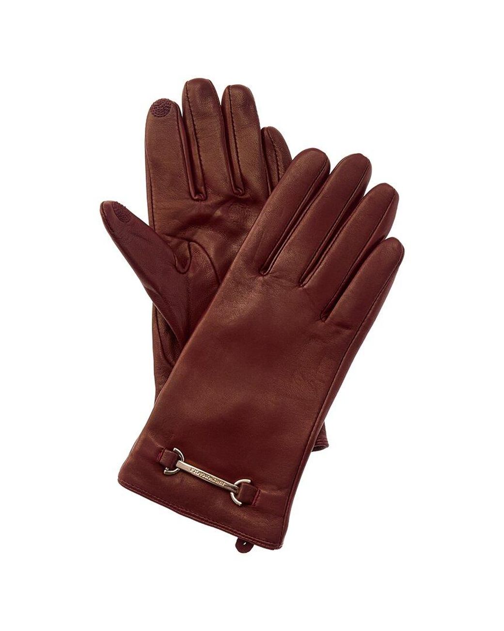 Bruno Magli Red Horsebit Cashmere-Lined Leather Gloves