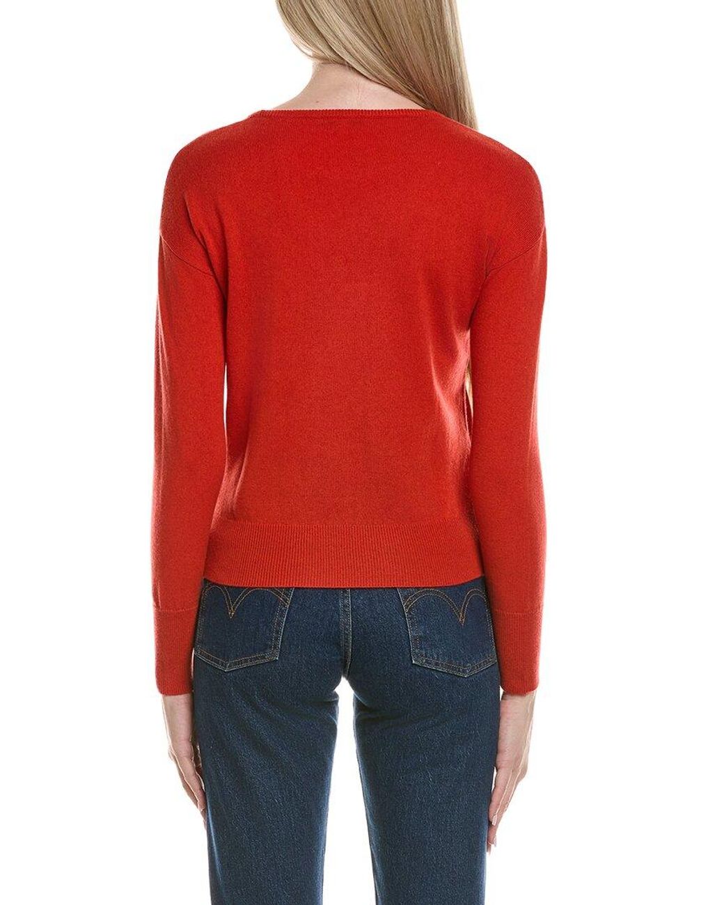 Sofiacashmere Red Bow Embellishment Wool & Cashmere-Blend Sweater