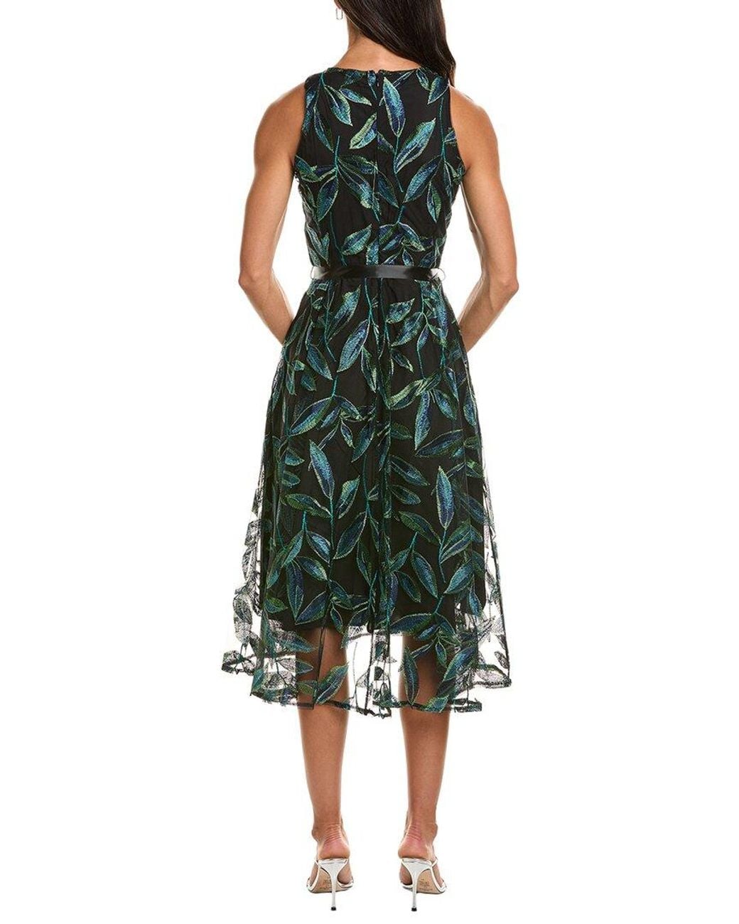 Tahari Green Printed Midi Dress