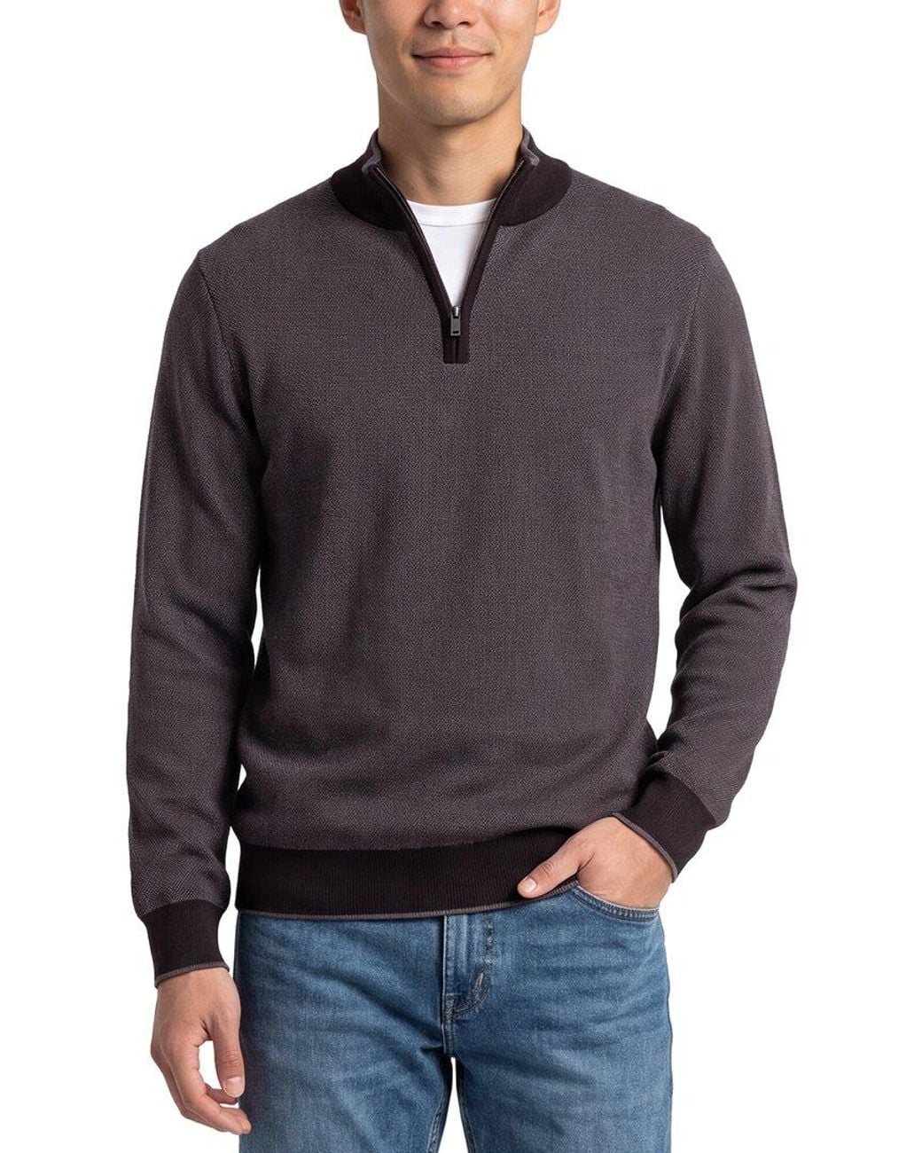 Raffi Blue Birdseye 1/4-Zip Mock Neck Sweater for men