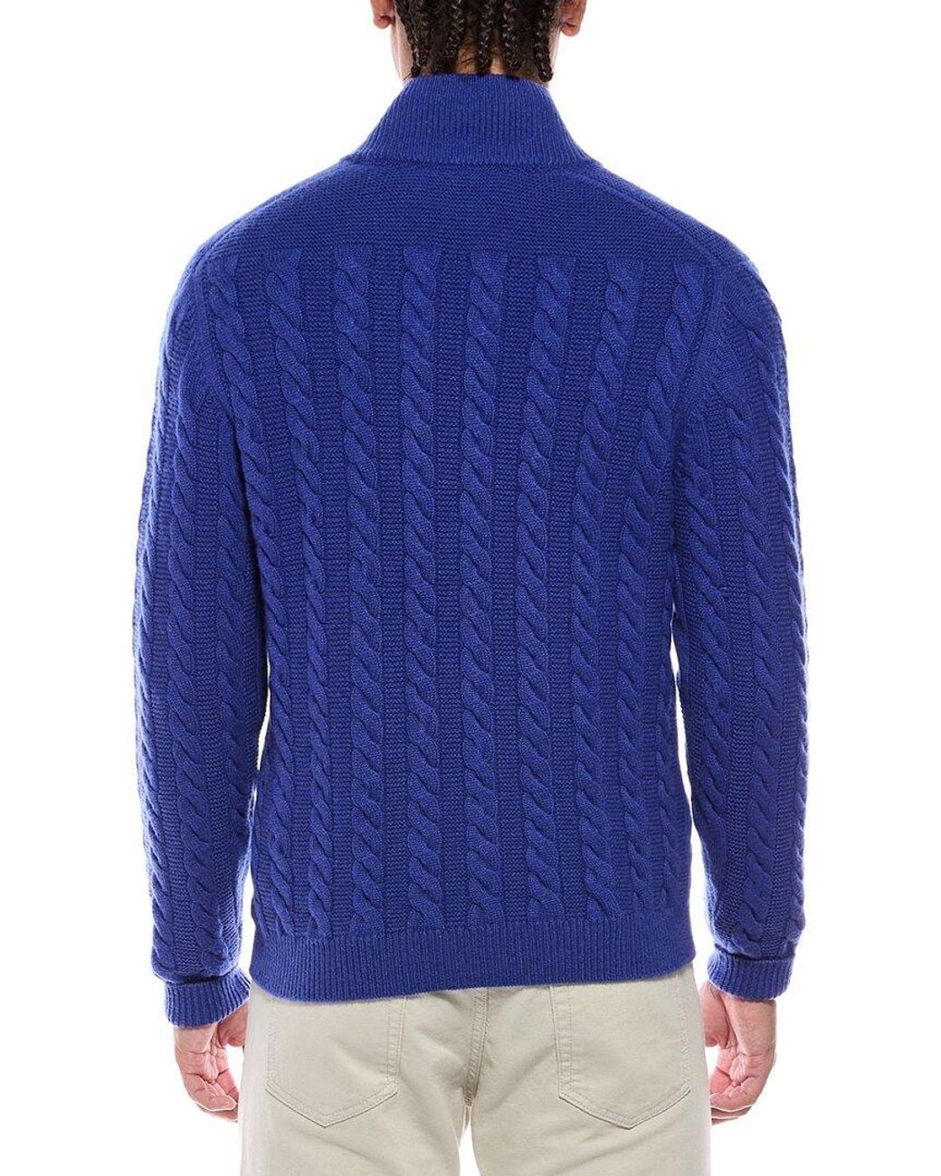 N.Peal Cashmere Blue Richmond Cable 100% Cashmere Cardigan for men