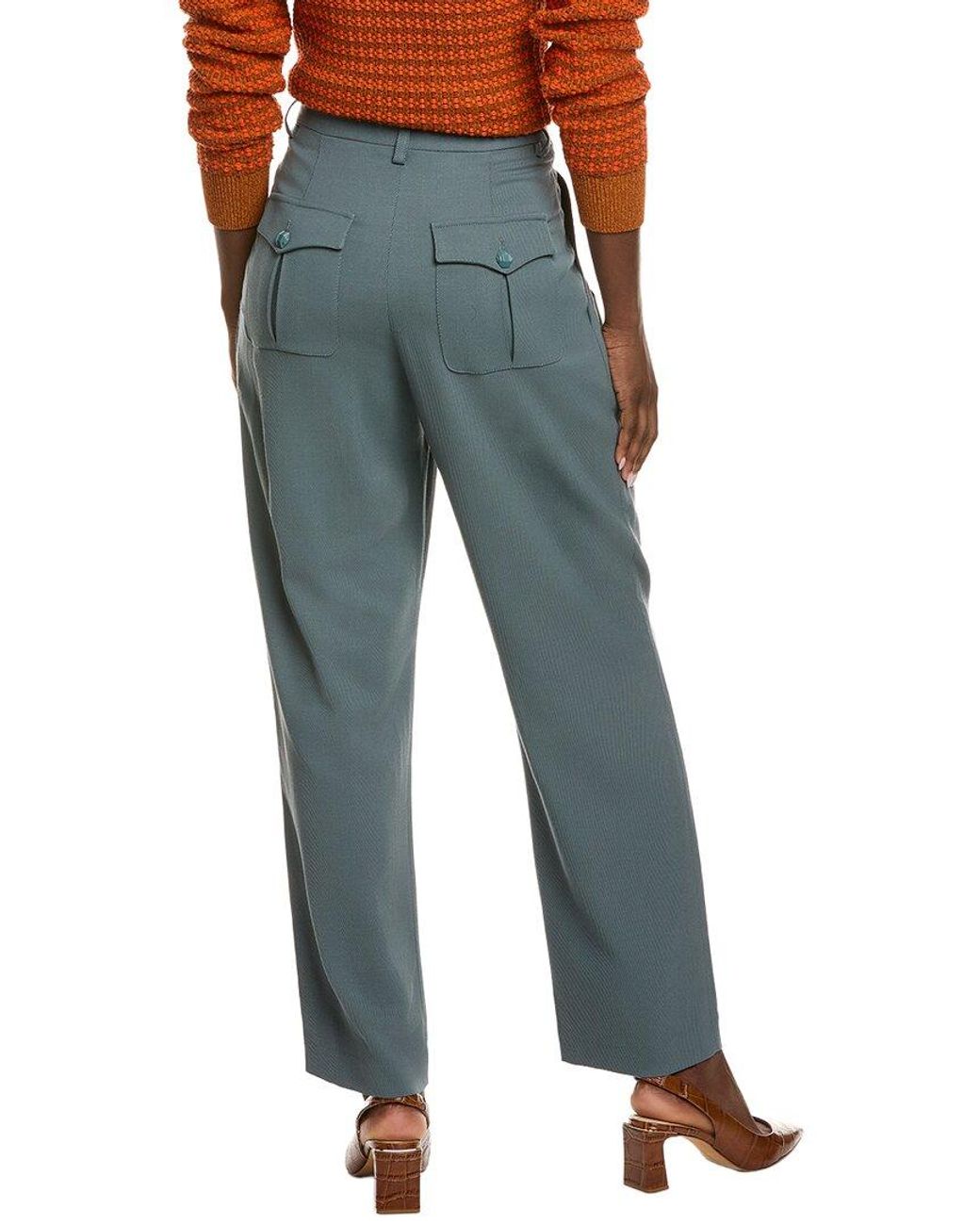 St. John Blue Twill Wool-Blend Pant
