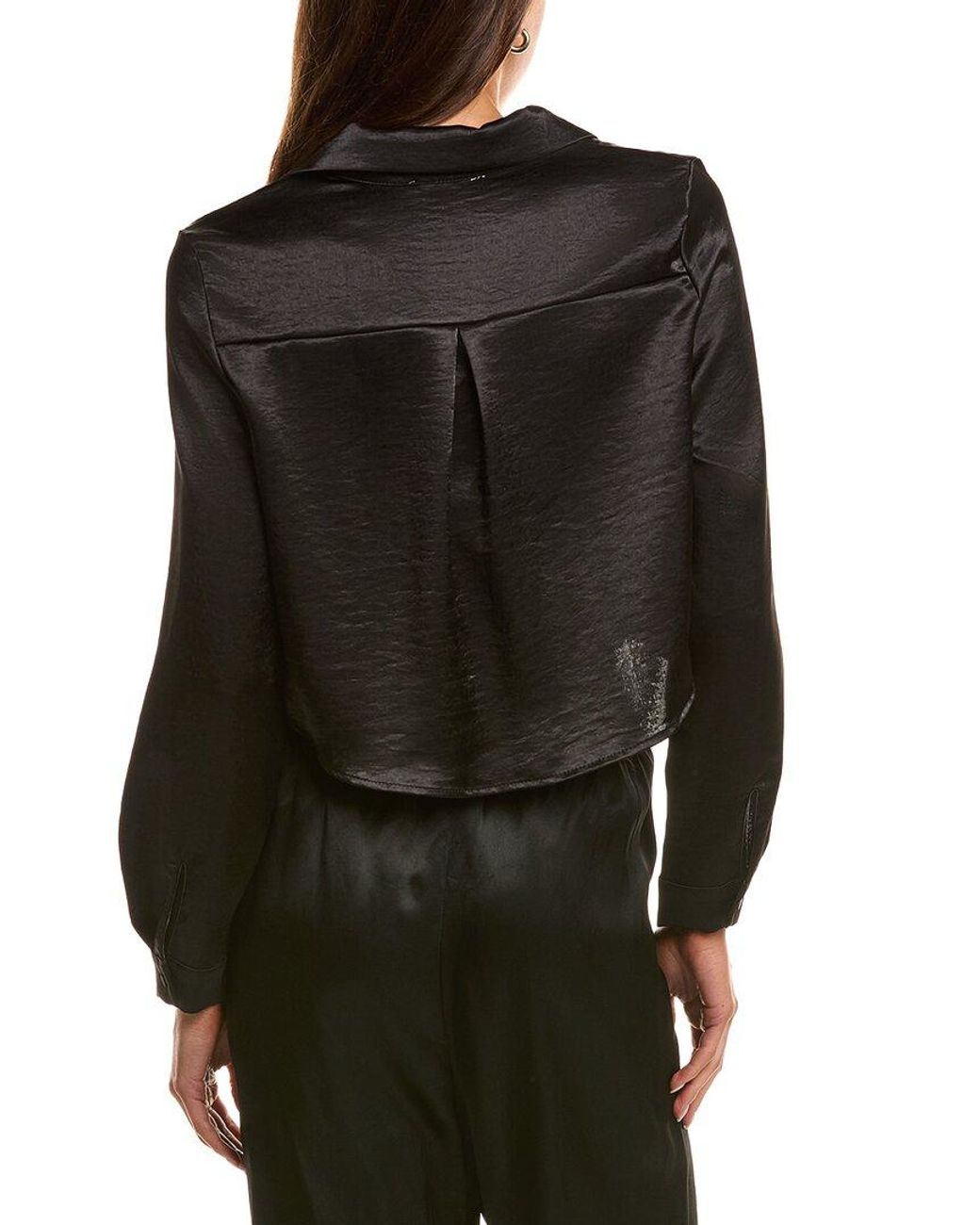 LUXE ALWAYS Black Satin Crop Blouse